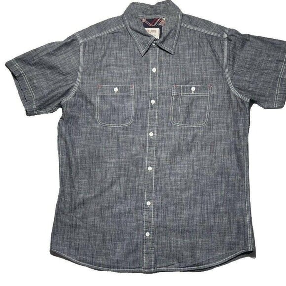 Hudson & Barrow NYC Mens Chambray Shirt L Button-Down Short Sleeve - Picture 1 of 7